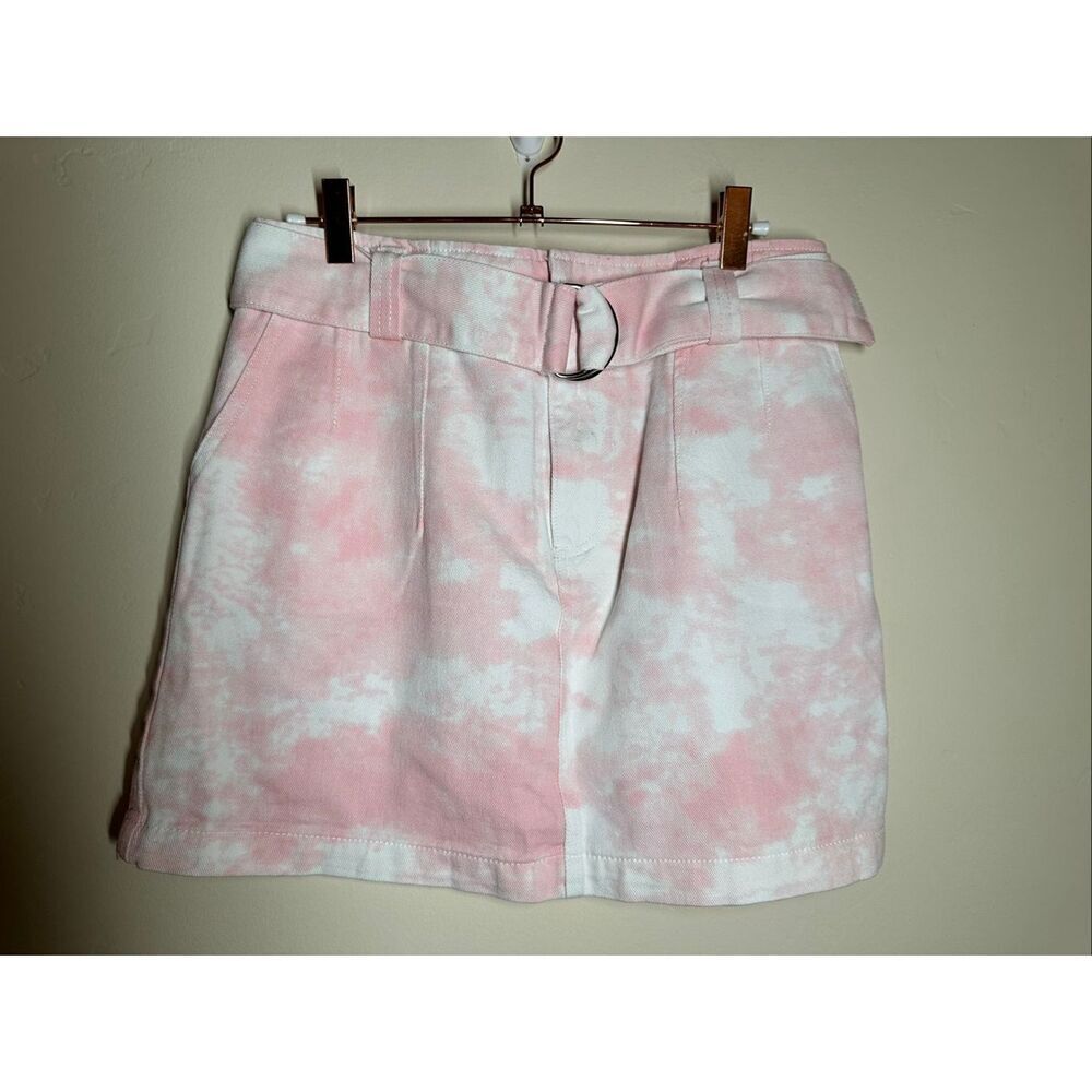 Revolve Elodie Pink and White Tie Dye Belted Mini Skirt Size Medium New